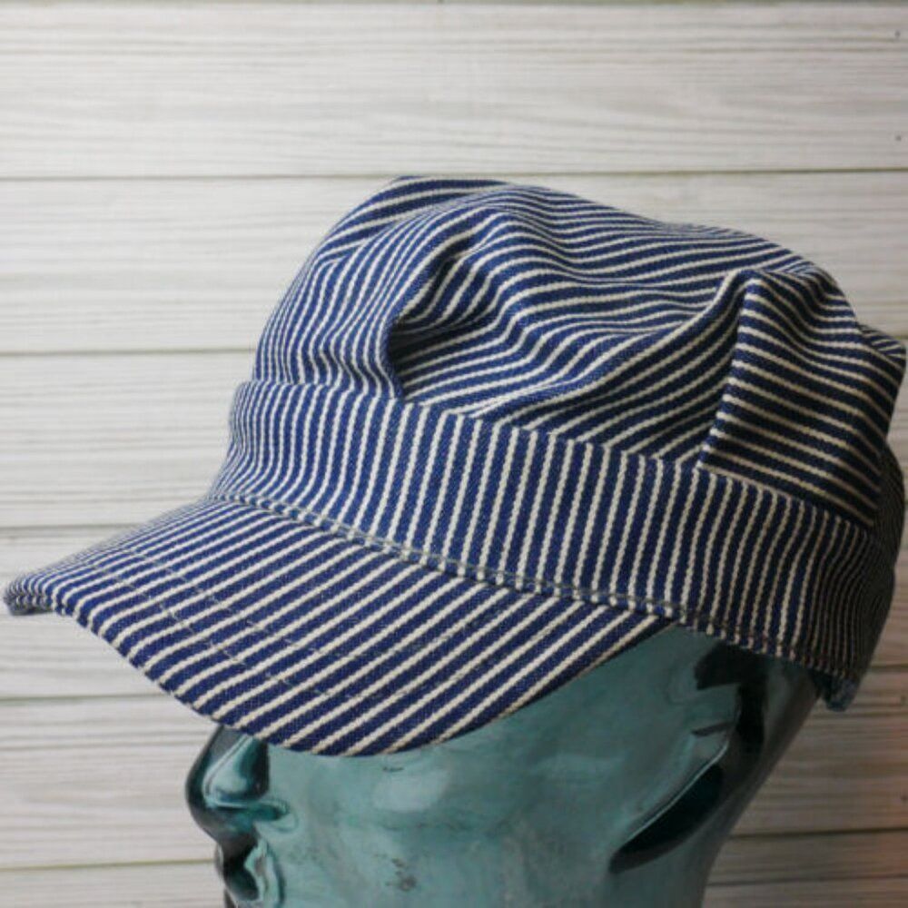Blue White Stripe Hat Railroad Train Conductor Style Child Snapback USA Vintage